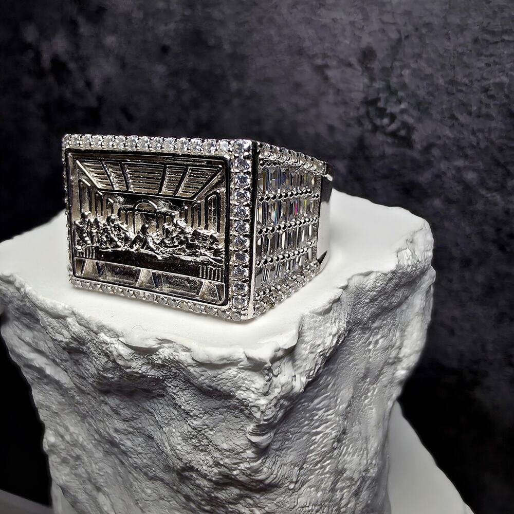Men's Iced Out Last Supper Ring - 925 Sterling Silver CZ Ring - Size 11 - Picture 3 of 8